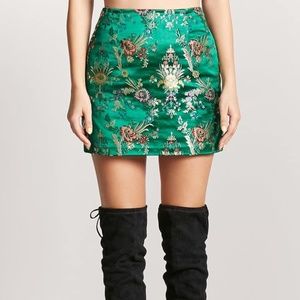 Floral embroidered satin skirt